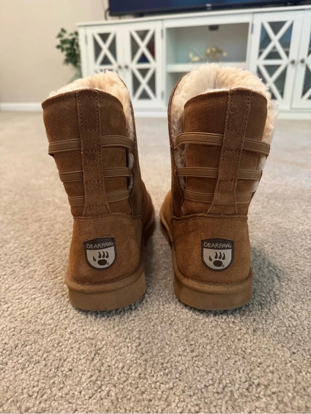 BearPaw Women's Chestnut Suede Winter Boot with Shearling Cuff